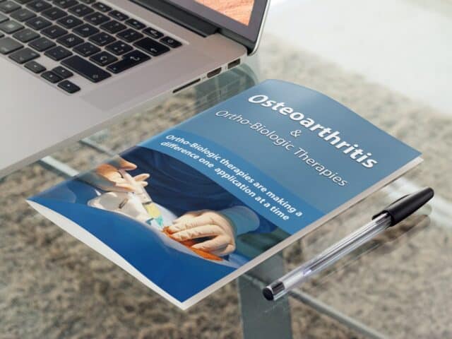 Osteoarthritis & Ortho-Biologic Therapies brochure showing research in regenerative medicine